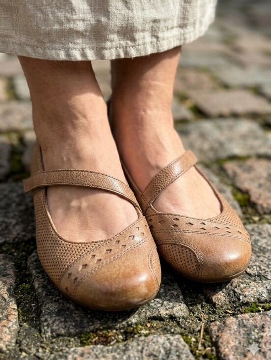 Taos Footwear Shoes - Taos Boho Scamp Perforated Leather Mary Jane Flats - Tan - Size 7.5 - Like New!